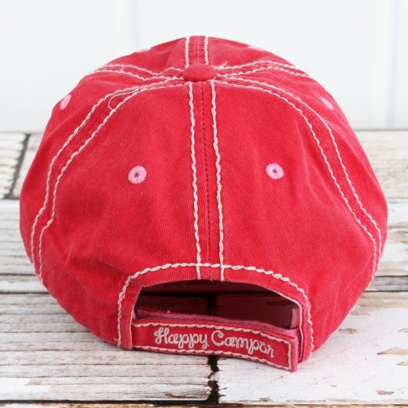 NWT Distressed Salmon "Happy Camper" Cap - Picture 3 of 3